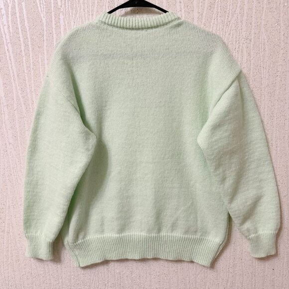 Mint Green Knit Sweater Soft Cozy Crewneck Pullover Minimalist Winter Top - Picture 5 of 6